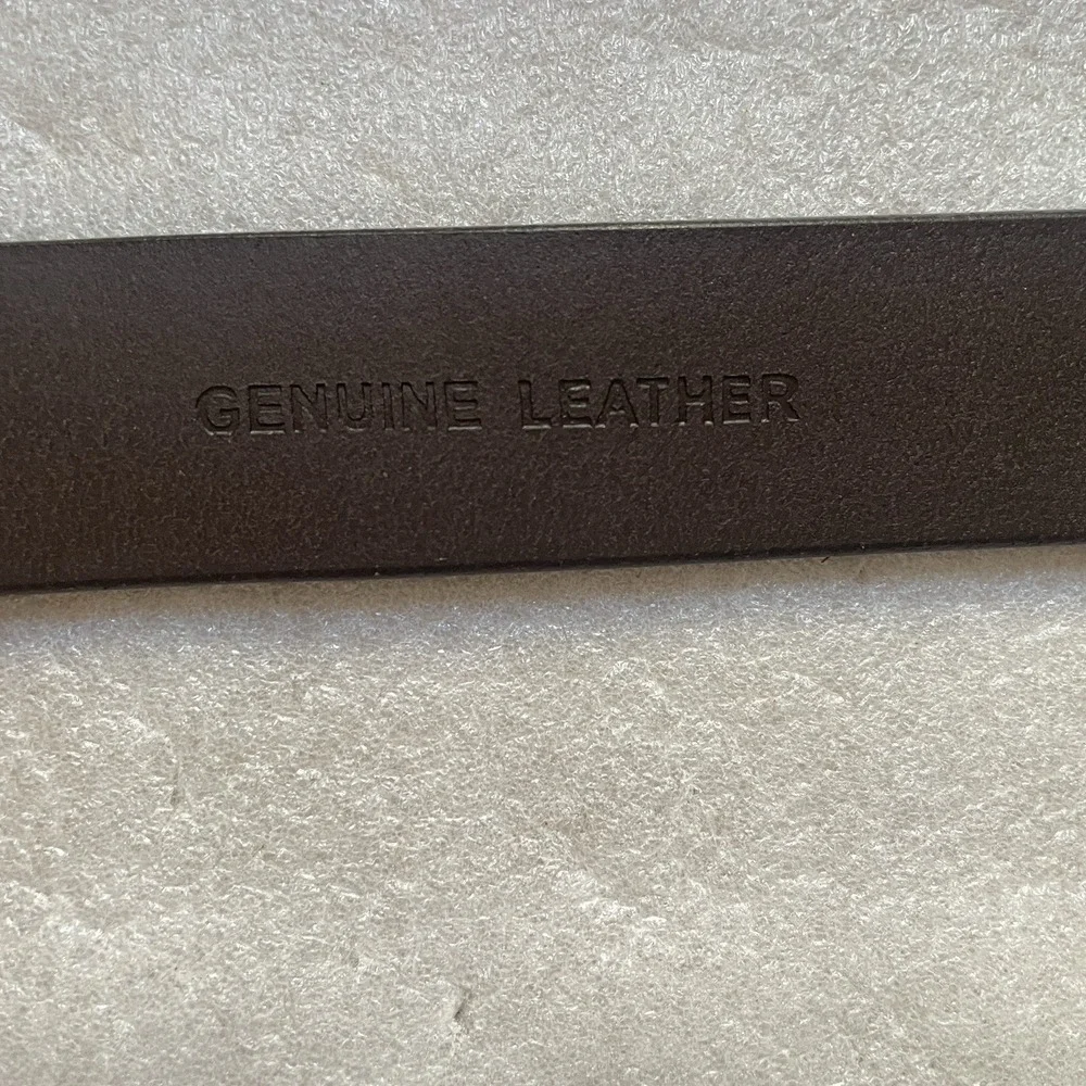 Brown Leather Belt Men 42 Brushed Metal Buckle Dual Perforated Keepers Rugged‎